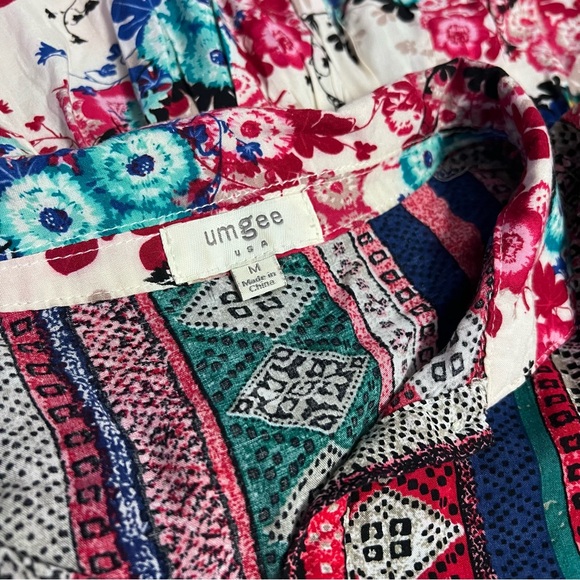 Umgee Multicolor Floral Lightweight 3/4 Sleeve Tunic Top Bohemian Floral Dress M - Picture 9 of 10